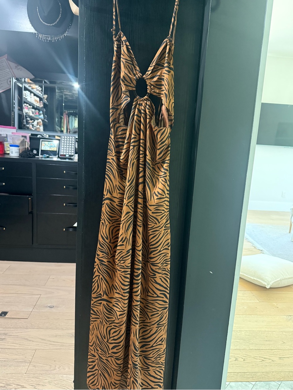 Zara Brown and Black Tiger-Print Maxi Dress